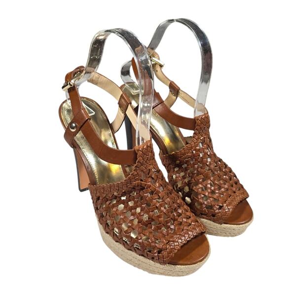 Coach Zany Brown Leather Stacked Platform Espadrille Heels sz 7 - Picture 3 of 14
